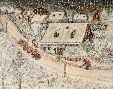 Schilderij getiteld "Zima w górach" door Krystyna Mościszko, Origineel Kunstwerk, Acryl