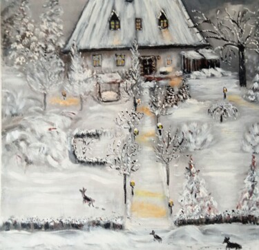 Malerei mit dem Titel "Zima w Sudetach" von Krystyna Mościszko, Original-Kunstwerk, Acryl