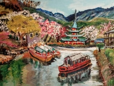 Malarstwo zatytułowany „Sakura 2 Japonia” autorstwa Krystyna Mościszko, Oryginalna praca, Akryl