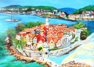Painting titled "Wyspa Korcula" by Krystyna Mościszko, Original Artwork, Acrylic