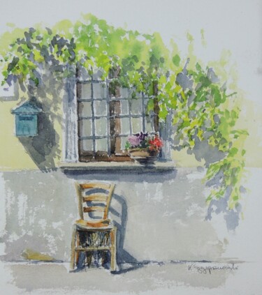 Painting titled "A window and chair…" by Krystyna Szczepanowski, Original Artwork, Watercolor