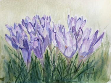 Painting titled "A bunch of Crocus" by Krystyna Szczepanowski, Original Artwork, Watercolor