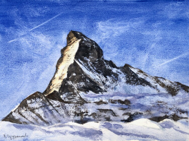 Painting titled "The Matterhorn - th…" by Krystyna Szczepanowski, Original Artwork, Watercolor