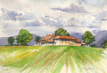 Pittura intitolato "The farm in Bel-Air" da Krystyna Szczepanowski, Opera d'arte originale, Acquarello