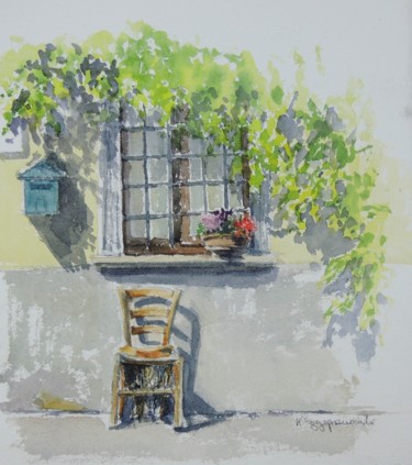 "A window and chair…" başlıklı Tablo Krystyna Szczepanowski tarafından, Orijinal sanat, Suluboya
