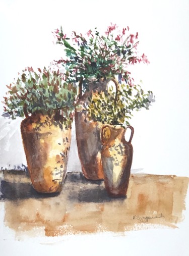 제목이 "clay amphorae - ple…"인 미술작품 Krystyna Szczepanowski로, 원작, 수채화