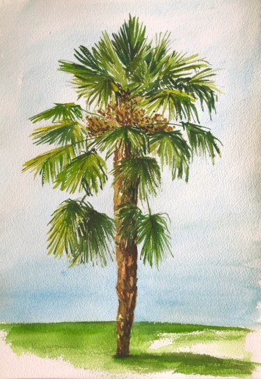Painting titled "Palm tree - plein a…" by Krystyna Szczepanowski, Original Artwork, Watercolor