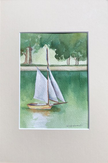Painting titled "Sailing away" by Krystyna Szczepanowski, Original Artwork, Watercolor Mounted on Cardboard