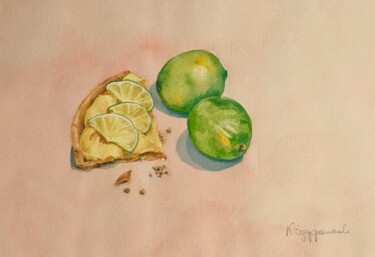 Painting titled "The lemon tart" by Krystyna Szczepanowski, Original Artwork, Watercolor
