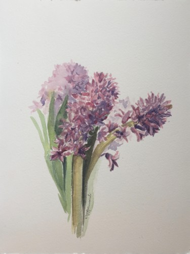 Painting titled "Pink hyacinth" by Krystyna Szczepanowski, Original Artwork, Watercolor