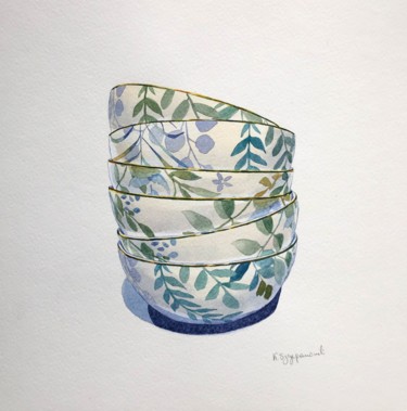 Malerei mit dem Titel "Tropical bowls" von Krystyna Szczepanowski, Original-Kunstwerk, Aquarell