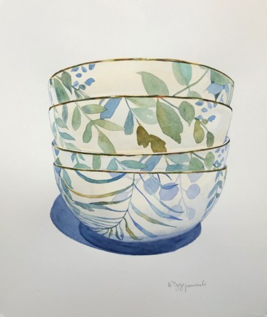 Malerei mit dem Titel "Tropical bowls II" von Krystyna Szczepanowski, Original-Kunstwerk, Aquarell