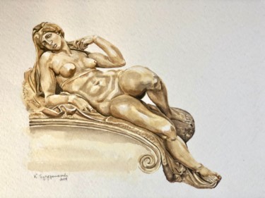 「Michelangelo's Dawn」というタイトルの絵画 Krystyna Szczepanowskiによって, オリジナルのアートワーク, 水彩画