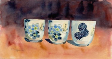Peinture intitulée "Three cups" par Krystyna Szczepanowski, Œuvre d'art originale, Aquarelle