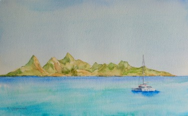 Картина под названием "View of Union Island" - Krystyna Szczepanowski, Подлинное произведение искусства, Акварель