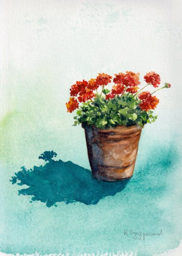 Ζωγραφική με τίτλο "Geraniums" από Krystyna Szczepanowski, Αυθεντικά έργα τέχνης, Ακουαρέλα