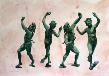 Pintura titulada "The dancing Faun" por Krystyna Szczepanowski, Obra de arte original, Acuarela