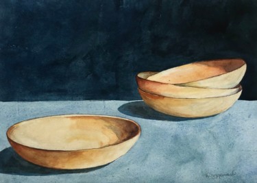 Painting titled "Yellow ceramic plat…" by Krystyna Szczepanowski, Original Artwork, Watercolor