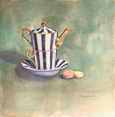 Pittura intitolato "Teas and biscuits" da Krystyna Szczepanowski, Opera d'arte originale, Acquarello