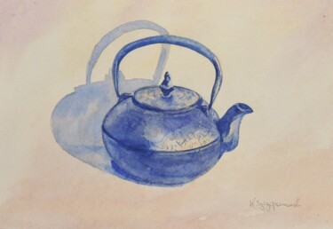 Painting titled "Tea kettle" by Krystyna Szczepanowski, Original Artwork, Watercolor