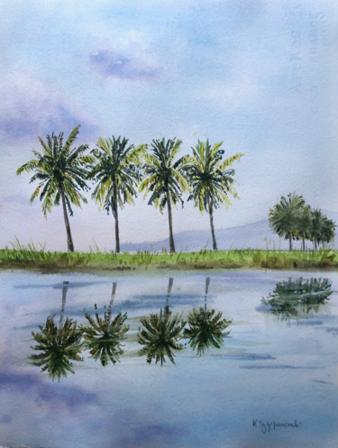Painting titled "Reflections in a la…" by Krystyna Szczepanowski, Original Artwork, Watercolor