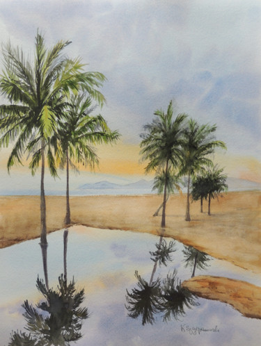 Painting titled "Reflections in a la…" by Krystyna Szczepanowski, Original Artwork, Watercolor