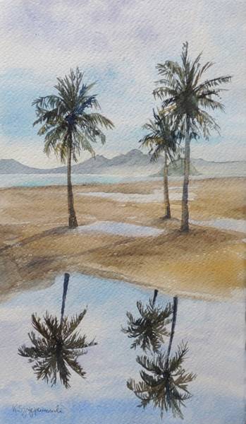 Painting titled "Reflections after t…" by Krystyna Szczepanowski, Original Artwork, Watercolor