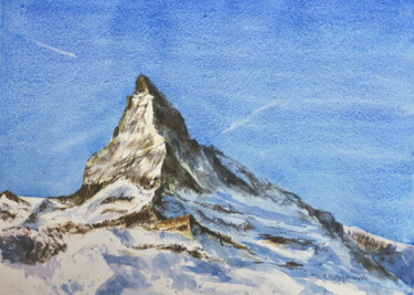 Schilderij getiteld "The Matterhorn" door Krystyna Szczepanowski, Origineel Kunstwerk, Aquarel