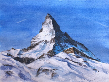 Schilderij getiteld "The Matterhorn II" door Krystyna Szczepanowski, Origineel Kunstwerk, Aquarel