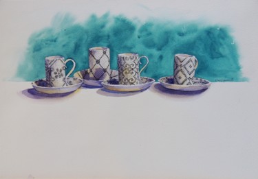Pintura intitulada "Portuguese coffee c…" por Krystyna Szczepanowski, Obras de arte originais, Aquarela