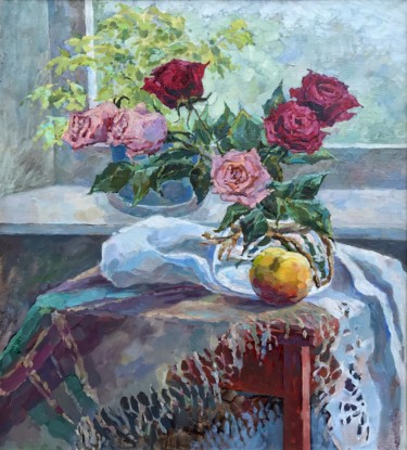 Painting titled "Roses" by Vitalya Kriuchkova, Original Artwork, Oil