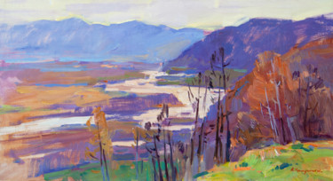 Painting titled "River in the valley" by Aleksander Kryushyn, Original Artwork, Oil