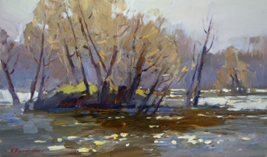 Painting titled "Spring River" by Aleksander Kryushyn, Original Artwork, Oil