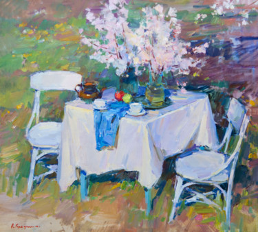 Ζωγραφική με τίτλο "Spring still life i…" από Aleksander Kryushyn, Αυθεντικά έργα τέχνης, Λάδι Τοποθετήθηκε στο Ξύλινο φορεί…