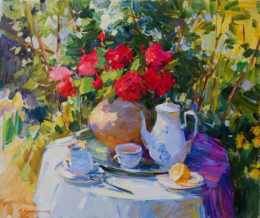 Peinture intitulée "Tea roses" par Aleksander Kryushyn, Œuvre d'art originale, Huile