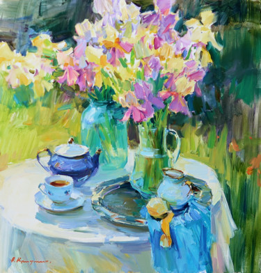 Painting titled "Iris Bouquets" by Aleksander Kryushyn, Original Artwork, Oil