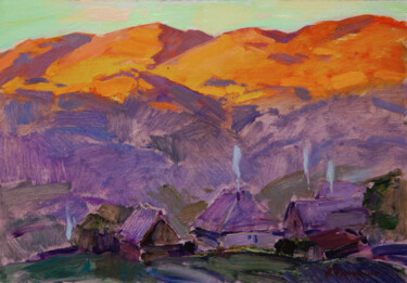 Картина под названием "Sunset in the mount…" - Aleksander Kryushyn, Подлинное произведение искусства, Масло