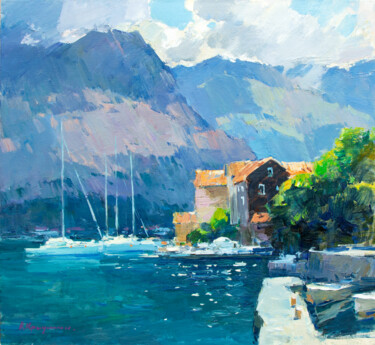 Pintura intitulada "Fresh day. Kotor Bay" por Aleksander Kryushyn, Obras de arte originais, Óleo Montado em Armação em madei…
