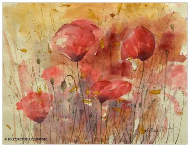 Peinture intitulée "Maki / Poppies" par Krzysztof Lozowski, Œuvre d'art originale, Aquarelle