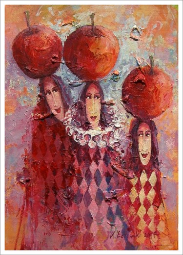 Painting titled "Three Little Apples" by Krzysztof Lozowski, Original Artwork, Acrylic