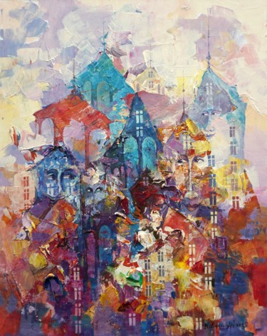 Painting titled "City" by Krzysztof Lozowski, Original Artwork