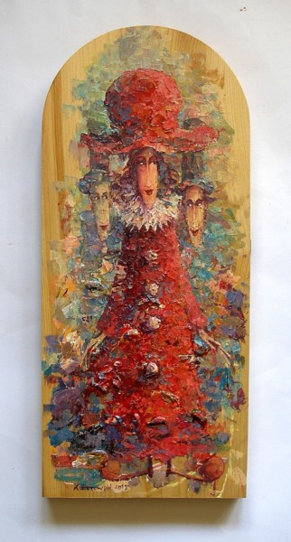 Malerei mit dem Titel "Damaw czerwonym kap…" von Krzysztof Lozowski, Original-Kunstwerk