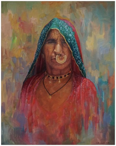 Painting titled "Hinduska z Rajastan…" by Krzysztof Lozowski, Original Artwork