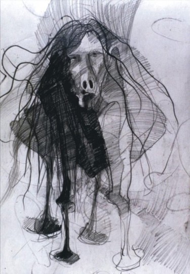 Drawing titled "Autoportret krowa" by Krzysztof Lozowski, Original Artwork
