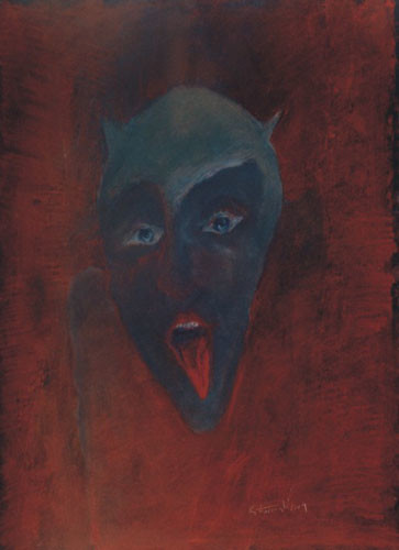 Painting titled "Diabeł" by Krzysztof Lozowski, Original Artwork