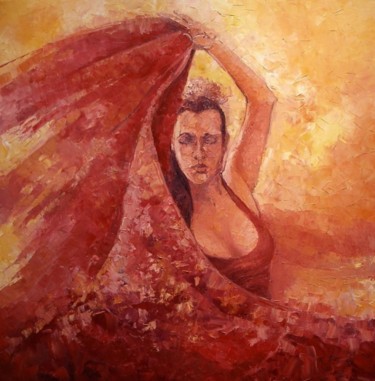Painting titled "Flamenco 90x90" by Krzysztof Lozowski, Original Artwork