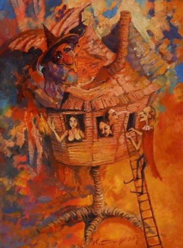 Malerei mit dem Titel "Chatka na kurzej ła…" von Krzysztof Lozowski, Original-Kunstwerk