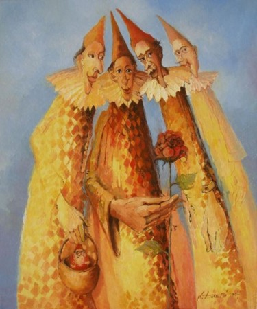 Painting titled "Czarodzieje" by Krzysztof Lozowski, Original Artwork