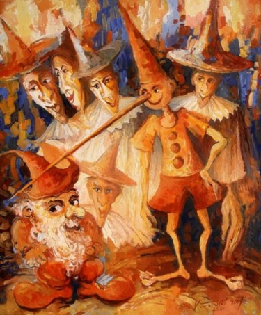 Painting titled "Pinokio, krasnal i…" by Krzysztof Lozowski, Original Artwork
