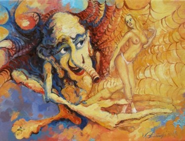 Pittura intitolato "Piękna i bestia. Fa…" da Krzysztof Lozowski, Opera d'arte originale